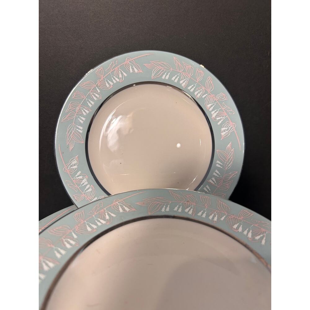 Nancy Prentiss Foxhall China Set featuring light blue border/pink floral pattern